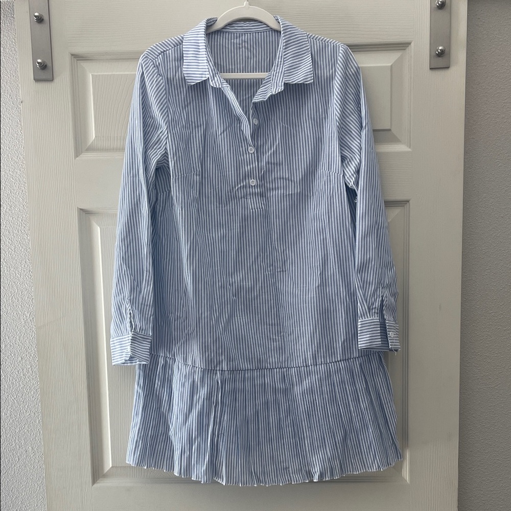 Blue Striped Long Sleeve Dress